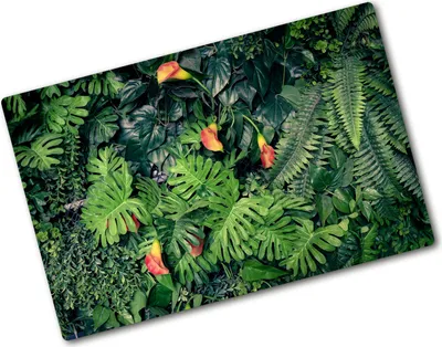 Produktbild von Tulup Glas Herdabdeckplatte - 80x52 cm - Glaskeramikkochfeld-Abdeckung Spritzschutz Glasabdeckplatte - Einteilig - Blumen & Pflanzen - Exotischer Dschungel - Grün