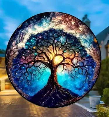 Produktbild von GKA XL Fensterbild Lebensbaum bei Nacht 23 cm Sonnenfänger Lichtfänger tolle Lichteffekte Fensteraufkleber selbstklebend ablösbar wiederverwendbar