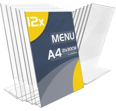 Produktbild von Tafelhalter A4, Set mit 12 transparenten Acryl-Bordhalterungen