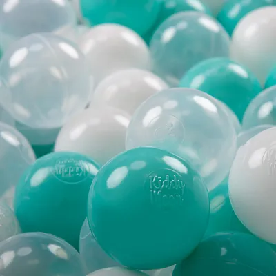 Produktbild von KiddyMoon 300 ∅ 7cm kinder bälle spielbälle für bällebad baby plastikbälle  eu, helltürkis/weiß/transparent