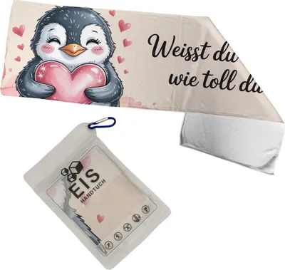 Produktbild von Du bist toll Pinguin mit Herz Eishandtuch XL - Niedliches Motiv