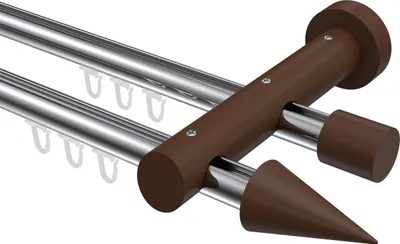 Produktbild von Interdeco Innenlaufstange / Gardinenstange mit Innenlauf Chrom / Nussbaum lackiert, Typ Talent Siveo (Kegel), 20 mm Ø 2-läufig, 140 cm