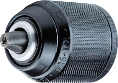 A close-up studio shot of a drill chuck.