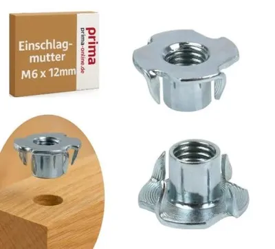 Produktbild von Einschlagmutter M6 x 12 mm verzinkt – 4 Einschlagspitzen – 100 Stück