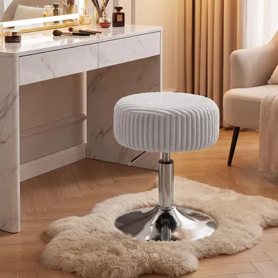 Produktbild von VASAGLE Schminkhocker Höhenverstellbarer Sitzhocker Rund 360° Drehbar ohne Lehne 38,5 x 38,5 x 44-56 cm Grau