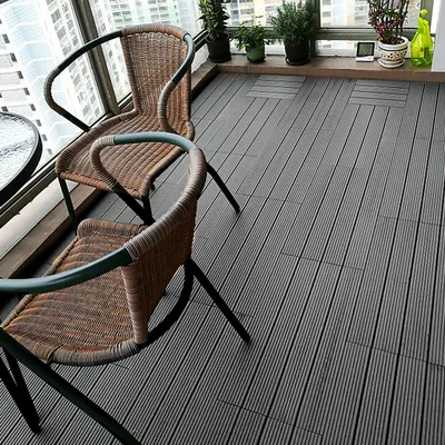 Produktbild von YZNAHRE Terrassenfliesen Klicksystem Balkonfliesen WPC Terrassenplatten 30x60cm/Stück Balkon Bodenbelag Wetterfest mit Drainagefunktion Balkonboden Holzoptik Zuschneidbar, 6pcs/1m² (Anthrazit)