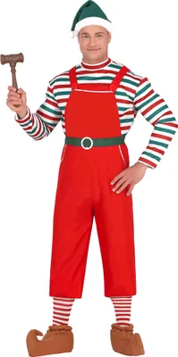 Produktbild von Weihnachtself Herrenkostüm rot-grün-weiß - M (48-50)