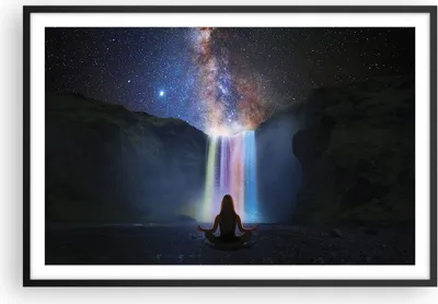 Produktbild von Gerahmtes Poster - Schwarzer Rahmen - Wasserfall die Sterne Meditation - 91,5x61 cm - Wand Bild - Wanddeko - Wandbilder - Kunstposter - Wandposter - Bilderrahmen - Bilder - Kunstdruck P2BAA91x61-4774