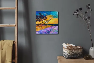 Produktbild von Coloray Hodiny Unikátní 30x30 cm  Tiché hodiny Pro obývací pokoj a kuchyň Nástěnné hodiny Plátno Bílé ručičky hodin - Stromový západ slunce obloha