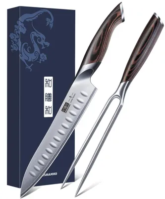 Imagen del producto de HOSHANHO, juego de cuchillo para jamón de 20 cm y tenedor de 18 cm, juego de cuchillos profesionales