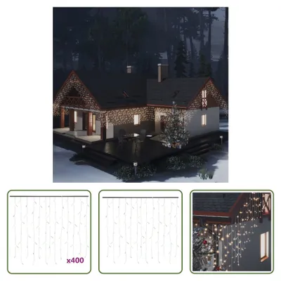 Zdjęcie produktu dla The Living Store Kurtyna świetlna LED sople 10 m 400 LED ciepła biel 8 funkcji