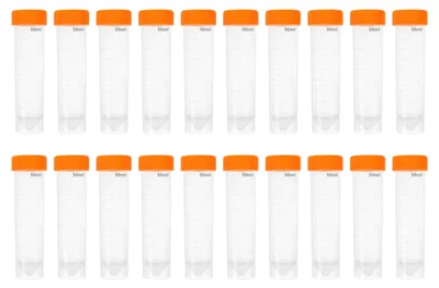 Produktbild von Reagenzgläser, 50 ml - 20 Stück - Kunststoff - Schraubverschluss - Transparent - Geeignet für Laborversuche - Laborröhrchen
