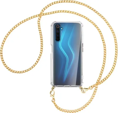 Produktbild von Handykette Backcover-Schutzhülle mit Band (Metall goldfarben) für Realme 6 Pro - goldfarbene Kette