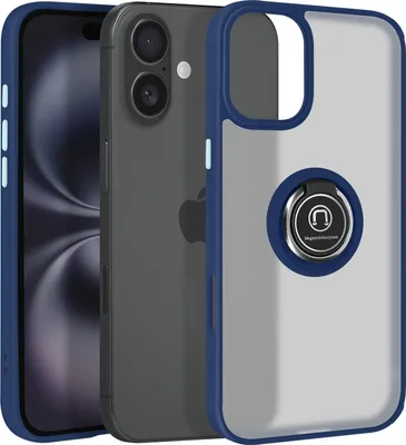 Productafbeelding van Avizar, telefoonhoesje voor Apple iPhone 16 Plus, met metalen ring, videohouder, in de kleur nachtblauw