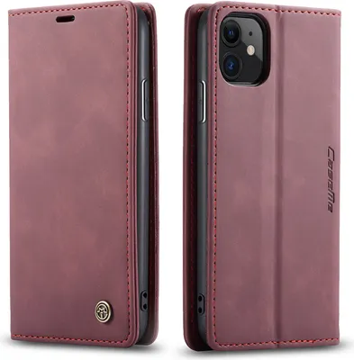 Produktbild von iPhone 11 Hülle, LaimTop Retro Kunstledertasche TPU Innere, Kartenfächer, Magnetverschluss, Klapphülle mit Standfunktion Schutzhülle für iPhone 11 Rot