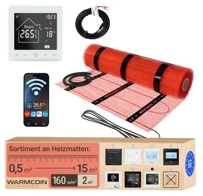 Fußbodenheizung 160 W/m², 2 m², mit WiFi-Thermostat