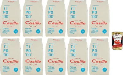 Produktbild von Casillo Farina per Pizza Tipo '00', Weizenmeh Pizza Napoli Pizzamehl Pizza Mehl 10x 1kg + Italian Gourmet polpa 400g
