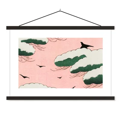 Produktbild von MuchoWow® Textilposter Wolken - Vogel - Retro - Japanisch - Skandinavisch 120x80 cm mit schwarzem Rahmen - Wanddeko
