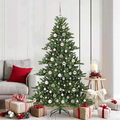 Image de Arbre de Noël artificiel pliable, vert, 180 cm, en PVC et en acier