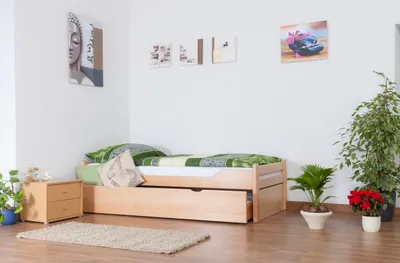 Produktbild von Einzelbett / Ausziehbett "Easy Premium Line" K1/1h inkl. 2. Liegeplatz und 2 Abdeckblenden, 90 x 200 cm Buche Vollholz massiv Natur