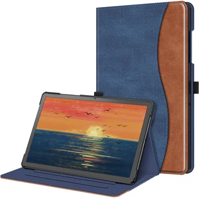 Produktbild von Fintie Hülle für Samsung Galaxy Tab A9 Plus 11 Zoll 2023, Multi-Winkel Folio Schutzhülle Dokumentenfach und Auto Schlaf/Wach Funktion für Tablet A9+ SM-X210/X216/X218, Blau/Braun