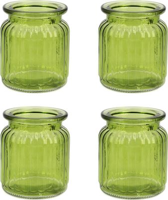 Windlicht Glas gerillt 8x9cm 4er Set grün