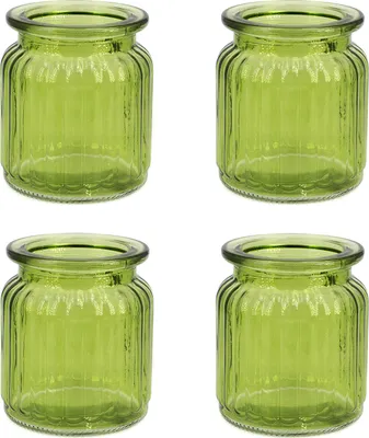 Produktbild von Windlicht Glas gerillt 8x9cm 4er Set grün
