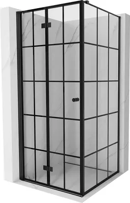 Produktbild von Mexen Mist-F T Faltdusche Links 110 x 110 cm, schwarzes Gitter, schwarz - 8A6T-110-110-70-77-L
