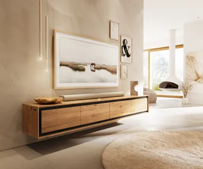 Produktbild von DELIFE Lowboard Stonegrace 200 cm Eiche Natur 4 Türen Steinfurnier schwebend