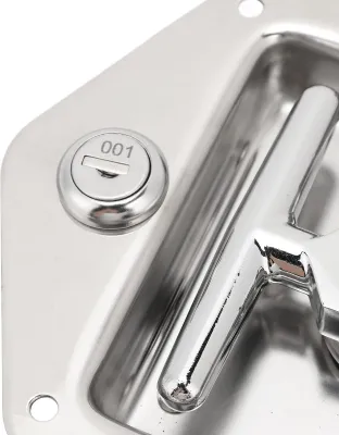 Image de Verrou pour boîte à outils avec poignée en T, 12,4 x 11,9 cm, acier inoxydable poli miroir, serrure pour boîte à outils de camping-car avec joint de clé pour caravanes, camions