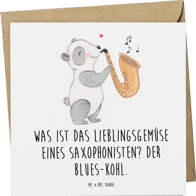 Produktbild von Mr. & Mrs. Panda Glückwunschkarte Saxophon Blues - Weiß - Geschenk, Musik, Band, Musiker, Gemüse, Humor, Klappkarte, faltkarte, doppelkarte, Grußkarte, Instrument, Lernen