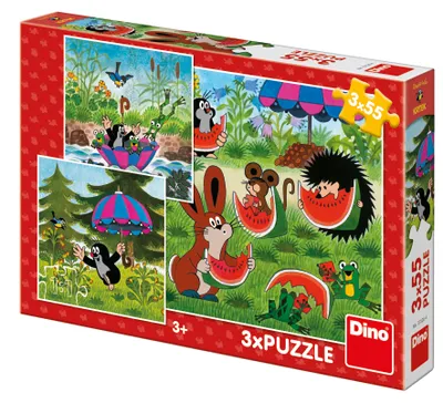 Produktbild von Dino Puzzle - Little Mole and the Umbrella - 3x55 Teile Kinderpuzzle