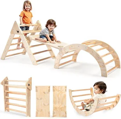 Imagen del producto de Estructura de escalada interior 7 en 1, con tobogán. Juego de escalada de madera para niños a partir de 1 año. Estructura de escalada Montessori, torre de escalada, parque infantil interior para niños