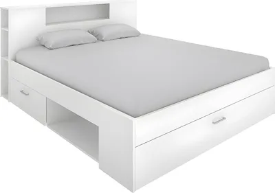 Produktbild von Bett mit Kopfteil, Kommoden und Schubladen - 160x200 cm - Farbe: weiß - LEANDRE