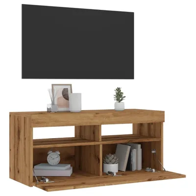 Produktbild von Möbel TV-Schrank mit LED-Leuchten Artisan-Eiche 90x35x40 cm - TV-Schränke &44876
