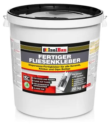 Produktbild von Isolbau Fertig-Fliesenkleber - 20 kg Eimer Dispersionskleber für Fliesen auf Wand & Boden im Innen- & Außenbereich
