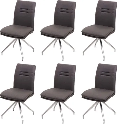 Produktbild von 6er-Set Esszimmerstuhl | HxBxT 90x47x60cm | Sitzhöhe 49cm | Stoff/Textil Edelstahl gebürstet | Grau-Braun | Küchenstuhl Lehnstuhl Stuhl