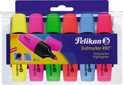 Zdjęcie produktu dla Pelikan Textmarker 490, 6er Etui, nachfüllbar Keilspitze, Strichstärke: 1,0 - 5,0 mm (943316)