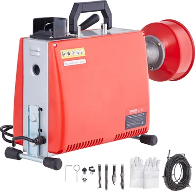Obrázok produktu pre VEVOR stroj na čistenie rúr 66 ft x 5/8", 250 W elektrický stroj na čistenie rúr s ručným posuvom - so 7 nožmi, 2 oceľovými lanami a ovládaním CW/CCW pre 1,6" až 4" rúry