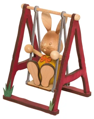 Produktbild von Drechslerei Kuhnert - Dekofigur aus Holz - Hase Stupsi auf Schaukel  - ca. 15cm