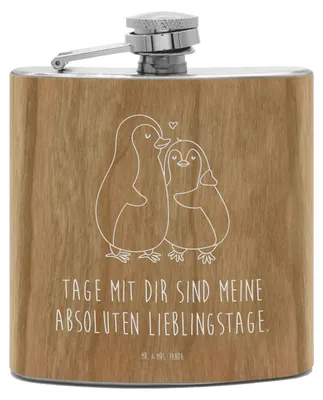 Produktbild von Mr. & Mrs. Panda Flachmann Pinguin umarmen - Transparent - Geschenk, Hip Flask, Hochzeitstag, edelstahl, Liebe, feldflasche, Aus, Hochzeitsgeschenk, Alkoholflasche