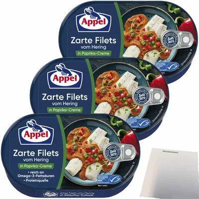 Produktbild von Appel Zarte Filets vom Hering in Paprika-Creme 3er Pack (3x200g Dose) + usy Block