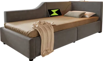 Produktbild von Polsterbett Tagesbett Daybett,Kinderbett(Grau)Schlafsofa mit hydraulischem Stauraum, Leselichtfunktion und USB-C-Ladefunktion, aus Samt