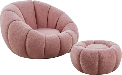Produktbild von cosyou Sessel mit Hocker für Wohnzimmer & Schlafzimmer, Fernsehsessel Teddystoff - 360° drehbar Rosa