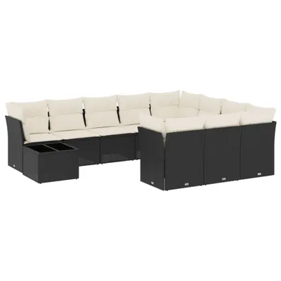 Produktbild von 11-tlg. Garten-Sofagarnitur mit Kissen Schwarz Poly Rattan