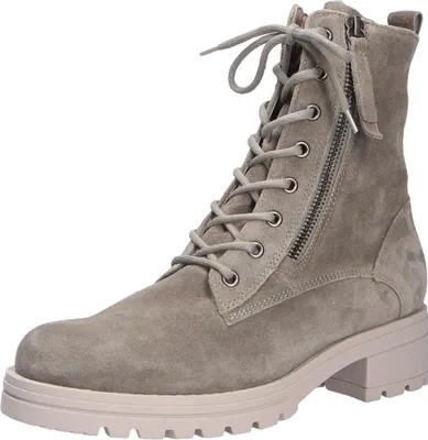 A single gray suede boot is shown against a white background.