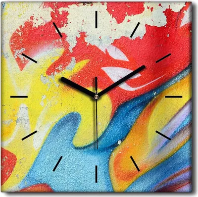 Produktbild von Coloray Uhr auf Leinwand 30x30 cm Wand Uhr Dekoration Wohnzimmer Segeltuch schwarze Hände -Graffiti-Abstraktion.