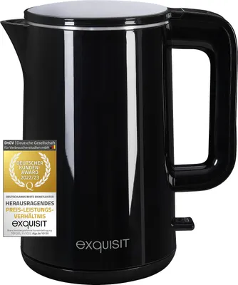 Produktbild von Exquisit Wasserkocher WK 6103 SWI | 1,5 Liter Volumen | 360 Grad Sockel | 2200 Watt | Integrierter Filter | automatische Abschaltung | doppelwandig | Wasserstandsanzeige | verdecktes Heizelement