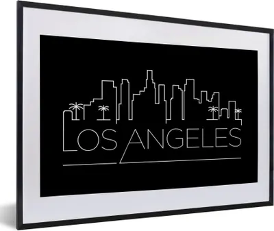 Produktbild von MuchoWow® MuchoWow® Gerahmtes Poster Skyline "Los Angeles" schwarz 60x40 cm - Poster mit zchwarzem Bilderrahmen - Schlafzimmer - Plakat in Rahmen - Drucken