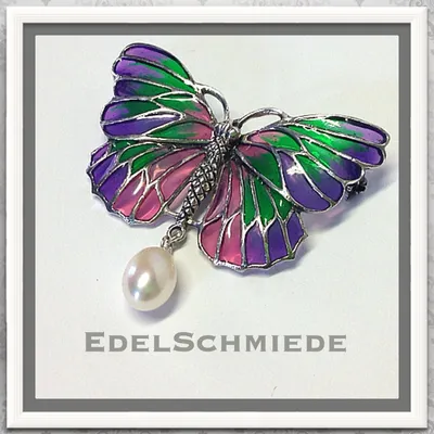 Produktbild von Edelschmiede925 farbiger Schmetterling 925 Silber Broschanhänger